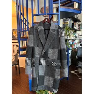 VÂNT Grey Patchwork Double Breasted Coat Size L (52)